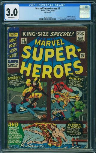 Marvel - Heroes 1 - Cgc 3.  0 Gd/vg - " First Marvel One Shot " 1965