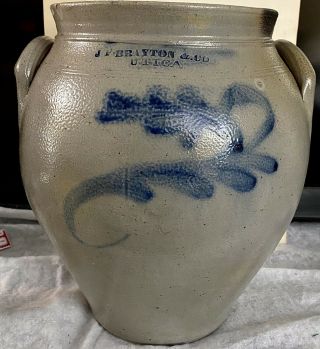 Rare Antique J.  F.  Brayton & Co Utica Ovoid Stoneware Crock Circa 1830s