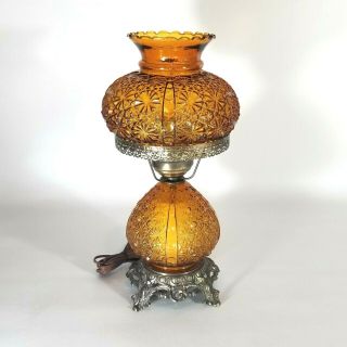 Rare Vtg Antique Art Deco Amber Hurricane Globe Glass Boudoir Parlor Table Lamp