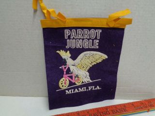 Parrot Jungle Miami Florida Vintage Banner 1966 1971 Purple Tourist Birds Old