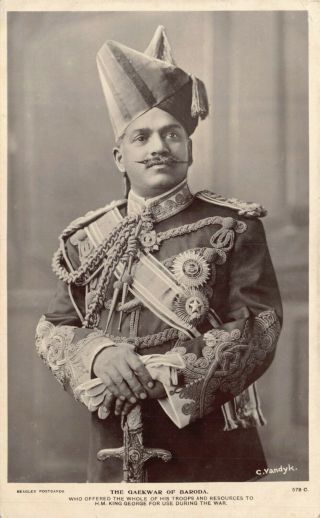 India The Gaekwar Of Baroda Offered His Troops To King Georgein Ww1 Photo Card
