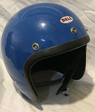 Vintage 1970s Bell Rt R - T Motorcycle Helmet - Blue - Size 7 5/8”