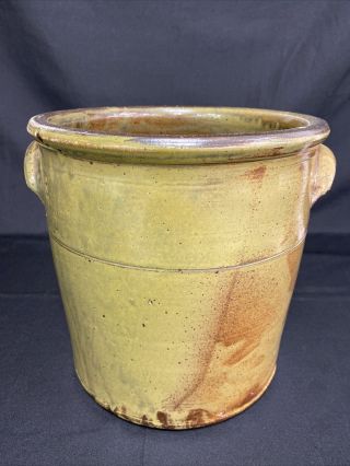 Antique 3 Gallon Salt Glazed Stoneware Crock Green Brown Tones 10 - 3/4 " Tall