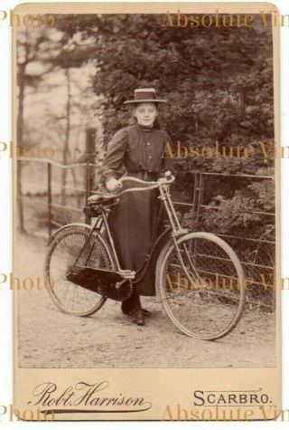 Old Cabinet Photo Young Lady With Bicycle Robt.  Harrison Scarborough Yorks C1890