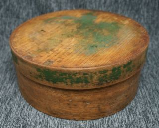 Wooden Shaker Pantry Box - 9 " Dia.  - Green Paint - Antique Primitive