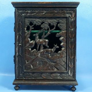 17 " Antique German Black Forest Hunt Apothecary Wall Cabinet Stag Deer Filigree