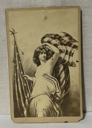 Rare Pre Civil War Lady Liberty Holding American Flag Cdv