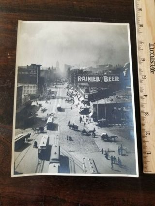 Circa 1910 San Francisco California Busy Street Rainier Beer Sign Photograph