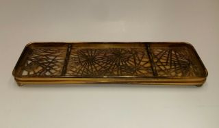 Antique Tiffany Studios Pen Tray Bronze Favrile Slag Glass Art Pine Needle 1004