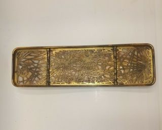 Antique TIFFANY STUDIOS Pen Tray Bronze Favrile Slag Glass Art Pine Needle 1004 2