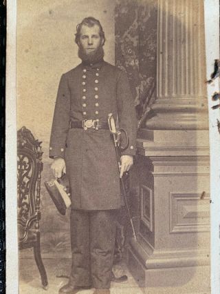 Antique Cdv Photo Civil War Era Paterson Jersey Soldier In Uniform W/ Sword