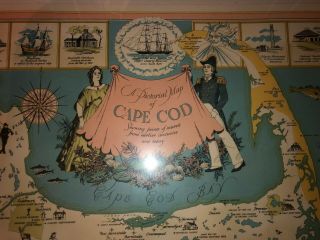 Vintage Framed Pictoral Map of Cape Cod Bay by David Grose Gallery Dennis,  Mass. 3
