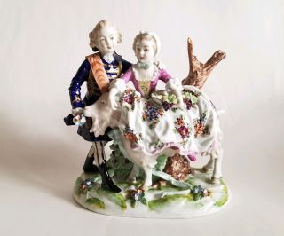 Large Antique German Carl Thieme Porcelain Group Figurine
