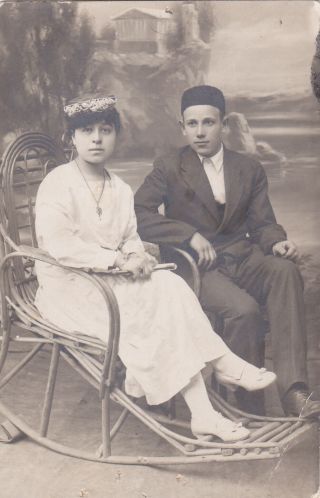 1923 Tatar Couple Handsome Young Man Pretty Woman Folk Old Russian Antique Photo