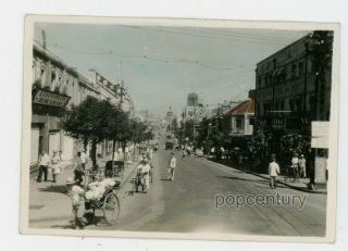 Ww2 1940s China Tsingtao Photograph Street View Qingdao Sharp Hand Colored Photo