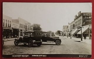 Bregstone Rppc Main Street Business Section Gibson City,  Illinois Vintage Autos