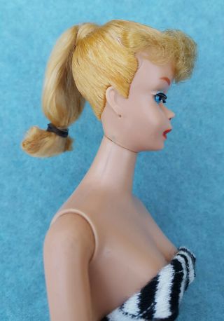 Vintage Barbie Ponytail 5 Doll Blonde With Swimsuit And Stand 4