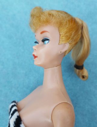 Vintage Barbie Ponytail 5 Doll Blonde With Swimsuit And Stand 5