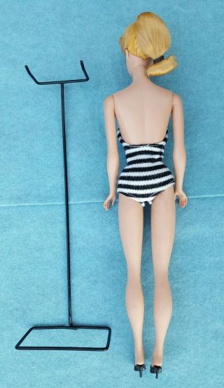 Vintage Barbie Ponytail 5 Doll Blonde With Swimsuit And Stand 6