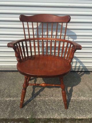 Vintage S.  Bent & Bros Colonial Maple Wood Arm Chair Windsor Style Comb Back