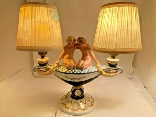 Art Deco Rare F.  Goldscheider Made In Austria Figural Girls Holding Flowers Lamp