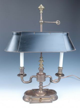 Vintage Frederick Cooper Brass Bouillotte Tole Desk Lamp 2 - Arm Candle Candelabra