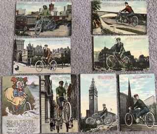 Vintage 8 Eclipse Glenn Curtiss Exaggeration Postcards Motorcycle Bicycle Elmira