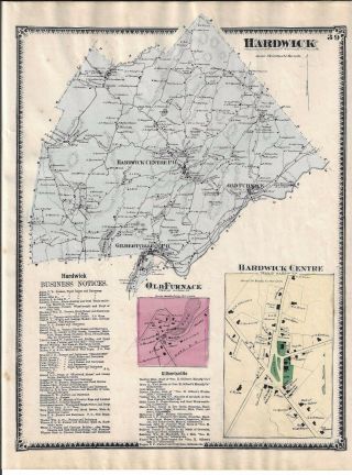 Vintage 1870 Hardwick,  Ma.  Map That Was Removed From The Beer 