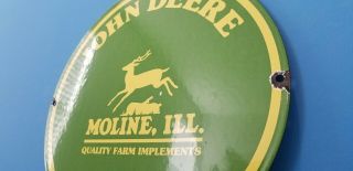 VINTAGE JOHN DEERE PORCELAIN GAS FARM IMPLEMENTS SERVICE TRACTOR SIGN 3
