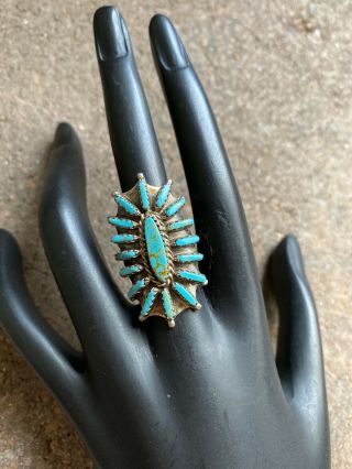 Vintage Native American Sterling Silver Zuni Turquoise Ring.  Size 6