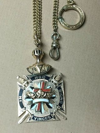 Antique 14k Gold Knights Templar Masonic Fob W/sterling Gold Overlay Watch Chain