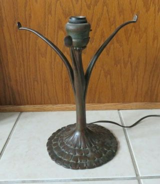 Antique Tiffany Studios Bronze 3 Arm Table Lamp Base No Shade 445 Peacock Ruffle