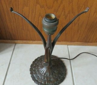 Antique Tiffany Studios Bronze 3 Arm Table Lamp Base NO SHADE 445 peacock ruffle 2