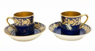 Pair Manufacture De Sevres France Porcelain Cobalt Blue Cup and Sacuers 1847 2
