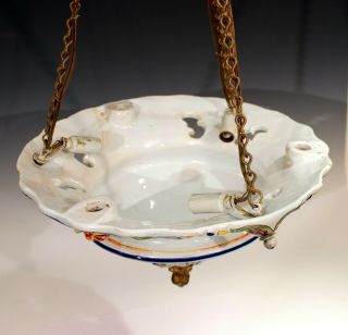 Antique Hanging Lamp Chandelier French Fourmaintraux Pottery Faience Majolica 4