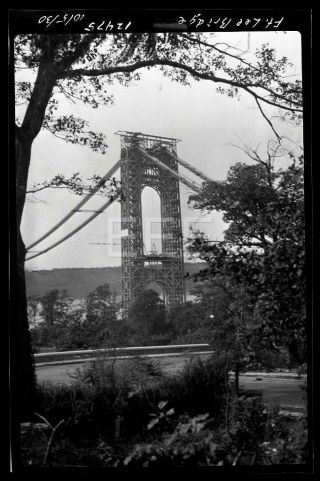 1930 George Washington Bridge Construction Manhattan Nyc Old Photo Negative 19f