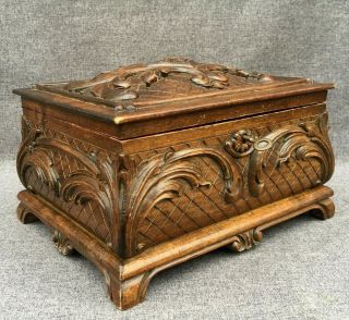 Large Antique Black Forest Box Trunk Made Of Wood Mid - 1900 