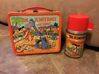 Vintage Rare 1962 Flintstones Metal Lunch Box W/ Intact Thermos