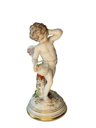 Rare Antique Meissen Porcelain Cupid With Basket