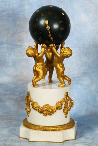 Antique French Bronze Marble Ball Clock 19th Century Vincenti