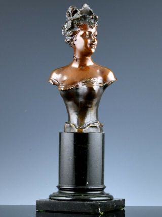 Fine Quality C1890 Art Nouveau Young Lady Bronze Bust Figure Franz Iffland 2