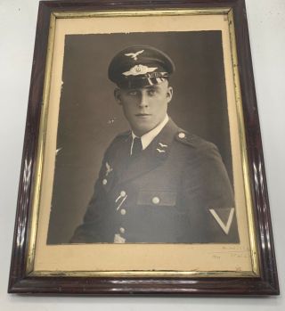Ww2 Vintage German Luftwaffe Officer Studio Photo Portrait Framed