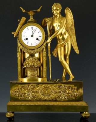 C1820 French Empire Ormolu Gilt Bronze Figural Mantle Table Clock 1