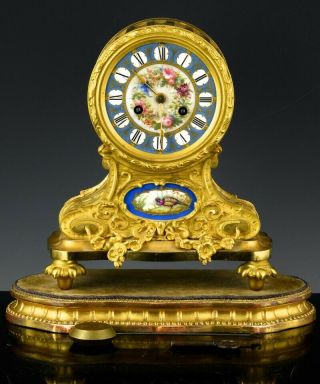 Fine Quality 19thc French Sevres Gilt Bronze Porcelain Mantle Table Clock