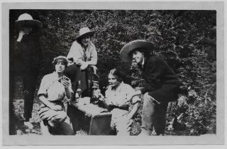 Old Photo Women Wearing Pants Hats Playing Card Smoking Drinking Gun 1910s