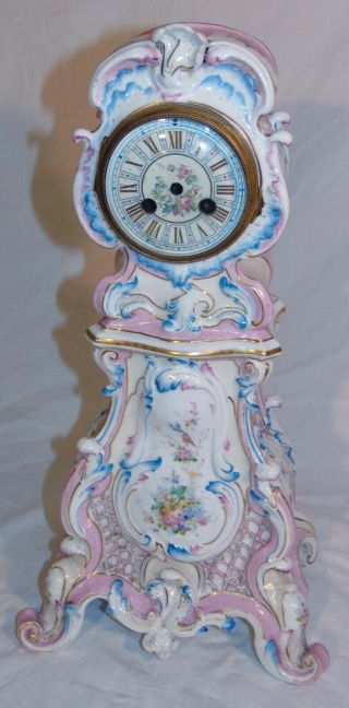 Antique 19th C French Sevres Porcelain Vion & Baury Scrolled Mantle Clock 2