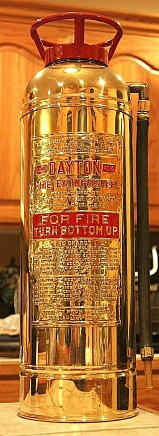 Rare Antique Vintage Dayton Soda Acid Brass Fire Extinguisher - Polished Restored