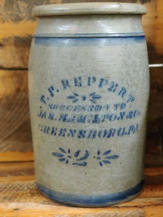 T.  F.  Reppert Succesor To Jas Hamilton & Co Greensboro Pa.  2 Gallon Decorated Jar