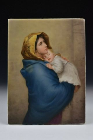 Signed Wagner Finely Painted Kpm Plaque Of Mother & Child