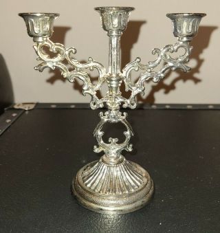 Vintage Small Silver Tone Triple Candlestick Holder Candelabra Hong Kong Gothic